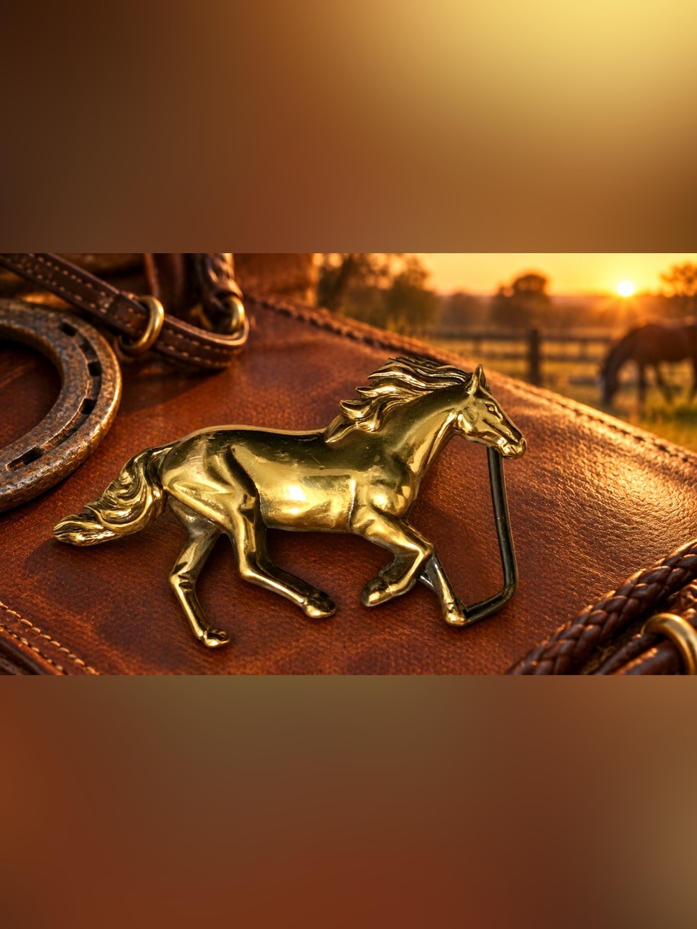🐎Vintage (1978) Baron Buckle Solid Brass Galloping Horse Belt Buckle